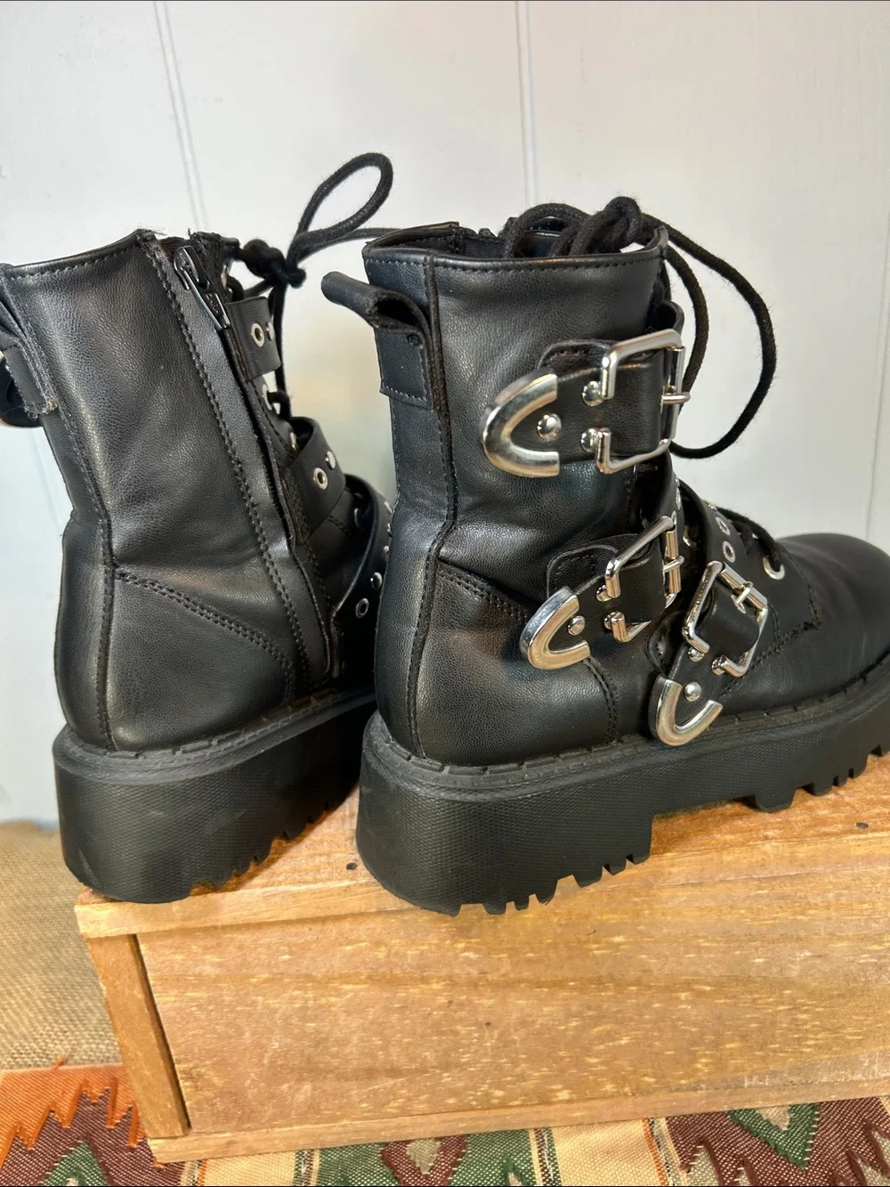 Zara Black Multi-Buckle Combat Boots